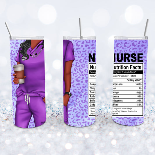 Black Nurse Purple Leopard Tumbler