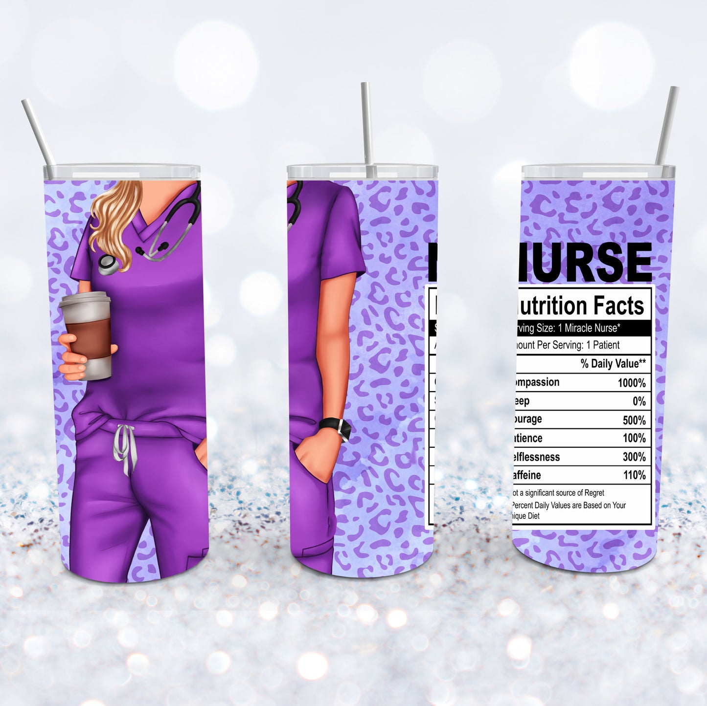 White Nurse Purple Leopard Tumbler