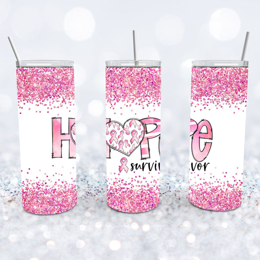 Pink Ribbon Hope Survivor Tumbler