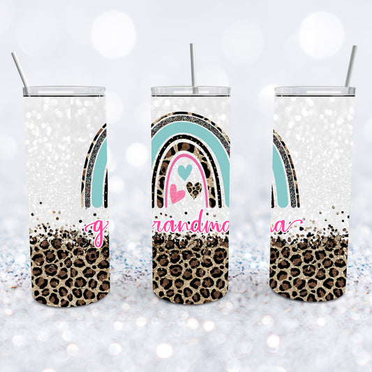 Grandma Leopard Glitter Rainbow Tumbler