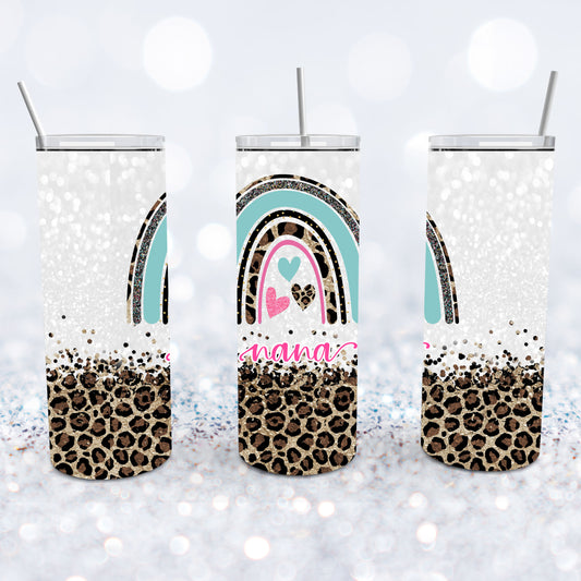 Nana Leopard Glitter Rainbow Tumbler