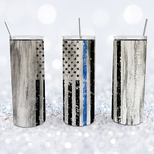 Thin Blue Line Grey Flag Tumbler