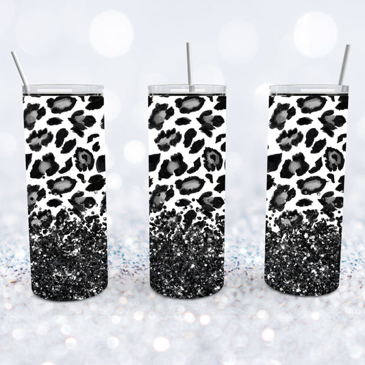 Black Leopard Glitter Tumbler