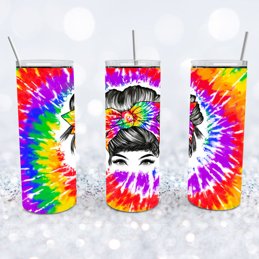 Tie Dye Messy Bun Tumbler