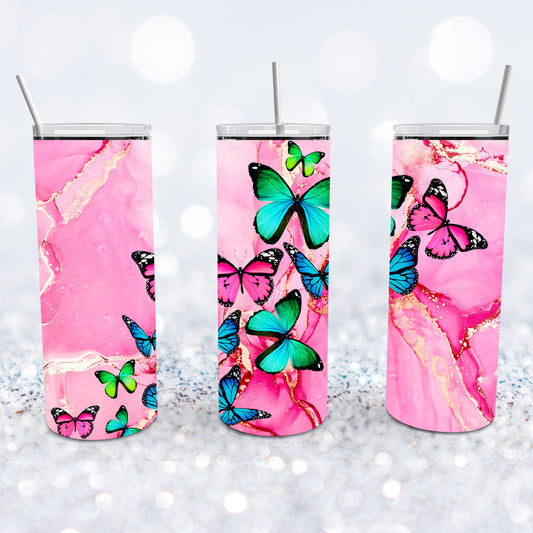 Butterflies Pink Geode Tumbler