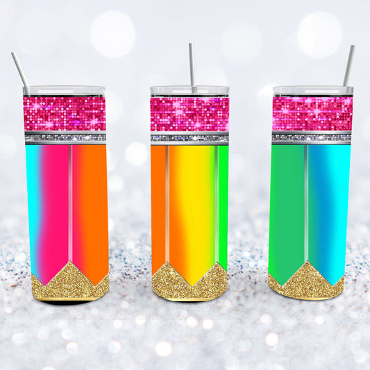 Florescent Glitter Pencil Tumbler