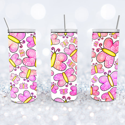 Pink Whimsical Butterflies Tumbler