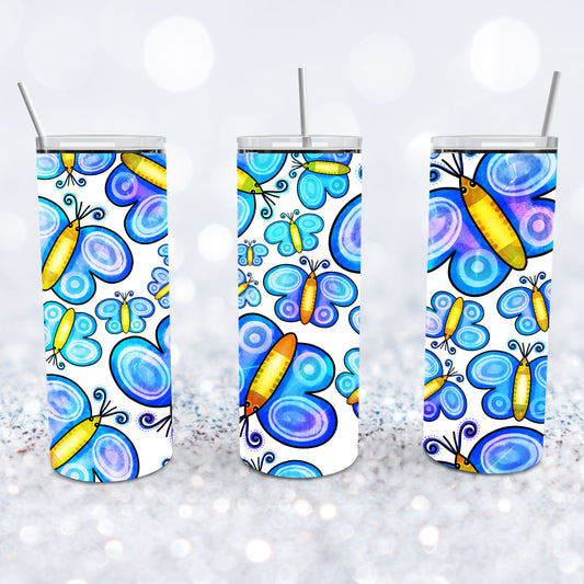 Blue Whimsical Butterflies Tumbler