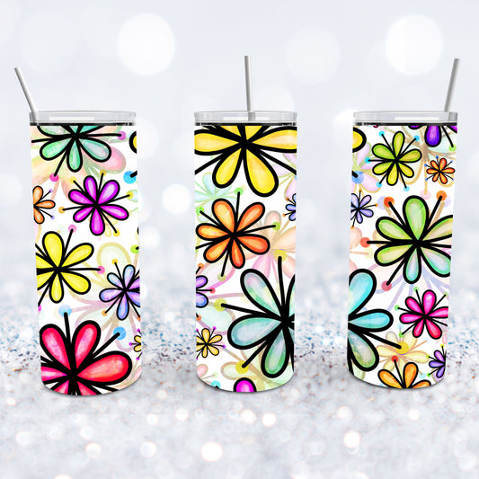 Rainbow Doodle Daisies Tumbler