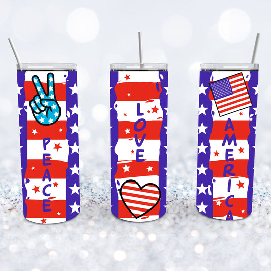 Patriotic - Peace, Love, America Tumbler