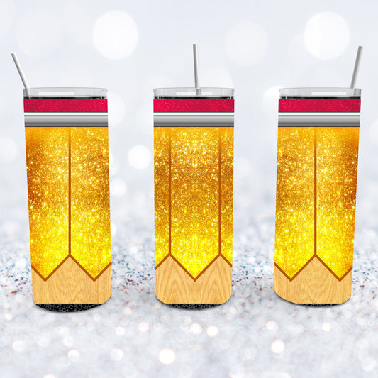 Yellow Glitter Pencil Tumbler