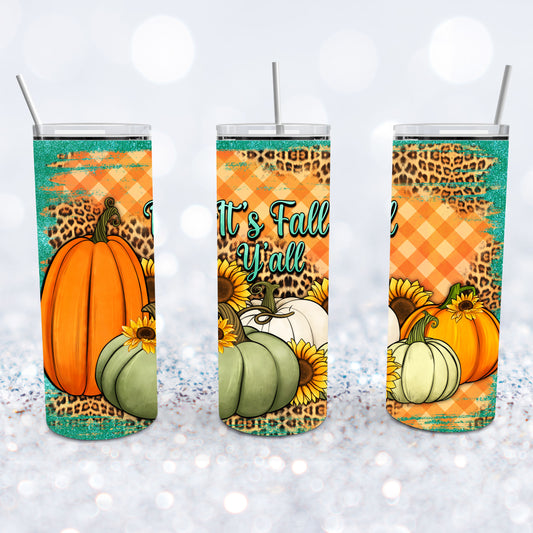 It's Fall Y'all Plaid Pumpkin Tumbler